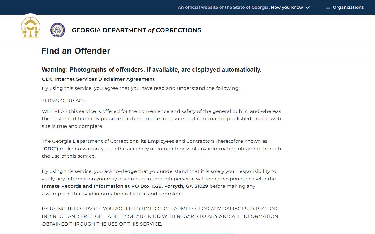 Telfair County inmate lookup through the Georgia GDC offender query