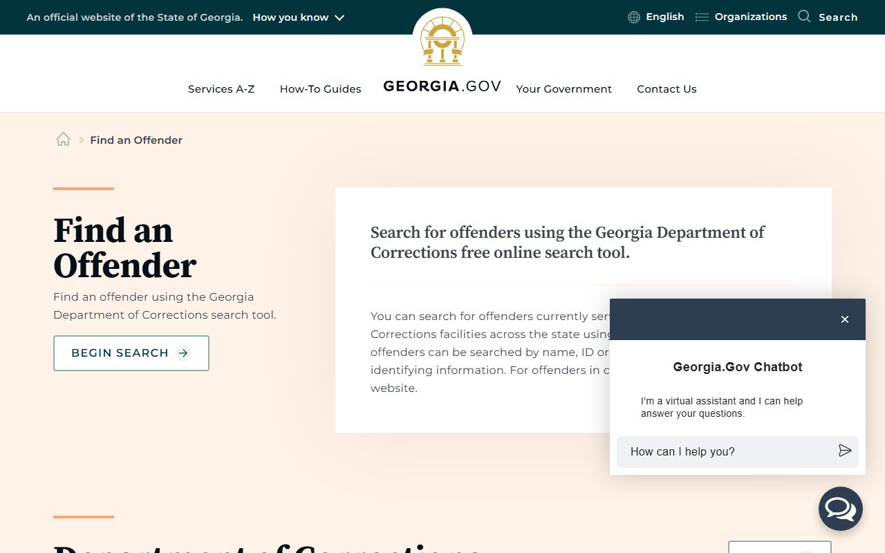 Telfair County inmate records using the Georgia offender search service