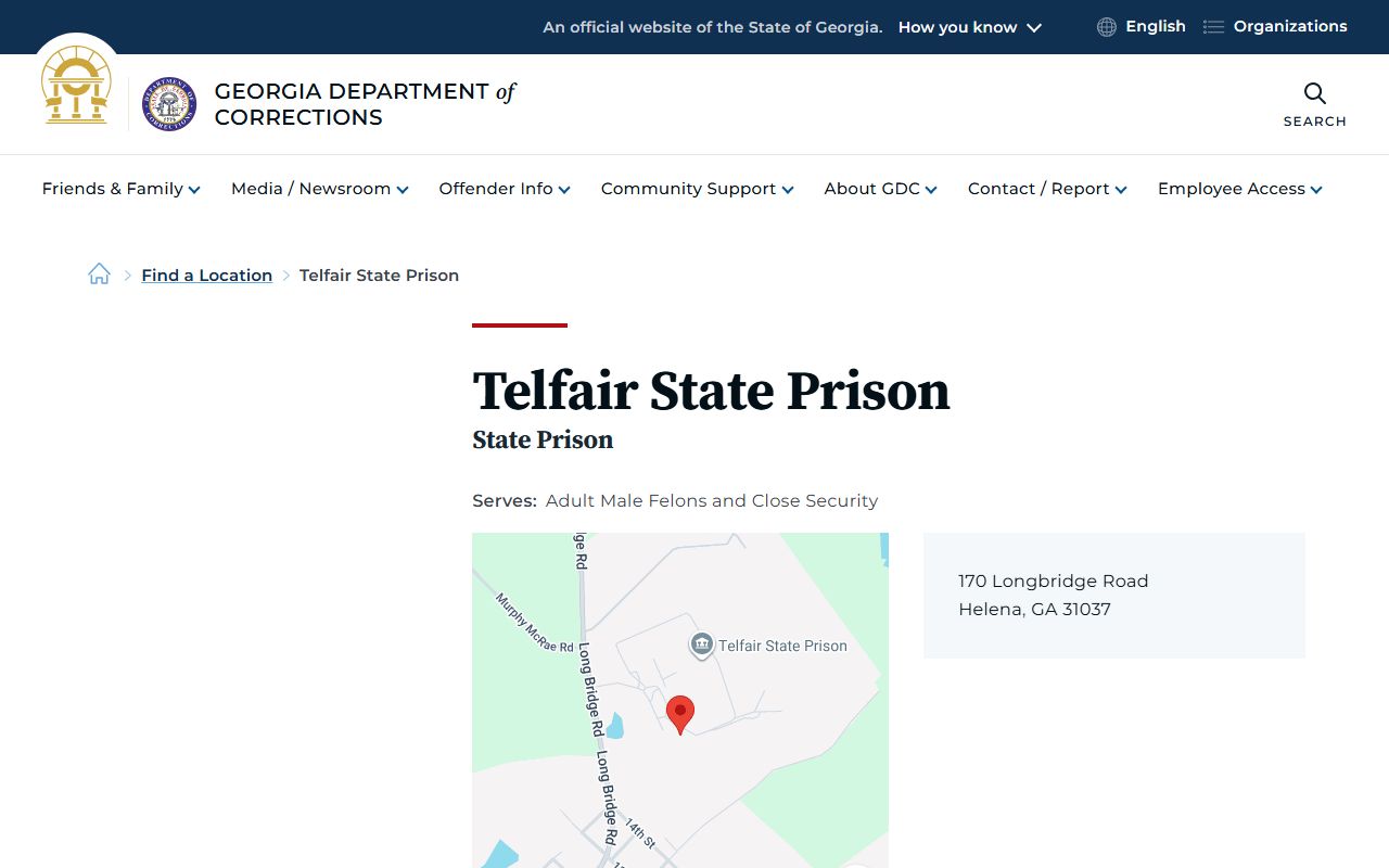 Telfair State Prison GDC inmate lookup and facility page